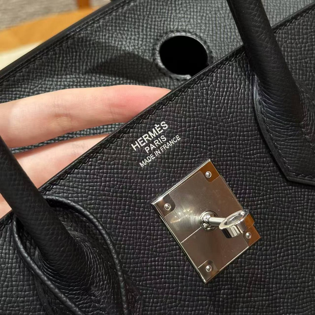 Hermes Birkin 30 Bag Handmade In Epsom Calfskin Leather Silver Hardware 89 Noir - Image 17