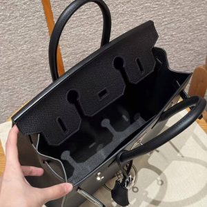 Hermes Birkin 30 Bag Handmade In Epsom Calfskin Leather Silver Hardware 89 Noir - Image 14