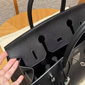 Hermes Birkin 30 Bag Handmade In Epsom Calfskin Leather Silver Hardware 89 Noir - Image 13