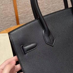 Hermes Birkin 30 Bag Handmade In Epsom Calfskin Leather Silver Hardware 89 Noir - Image 12