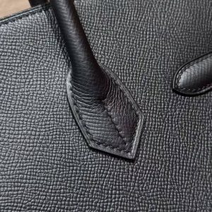 Hermes Birkin 30 Bag Handmade In Epsom Calfskin Leather Silver Hardware 89 Noir - Image 11