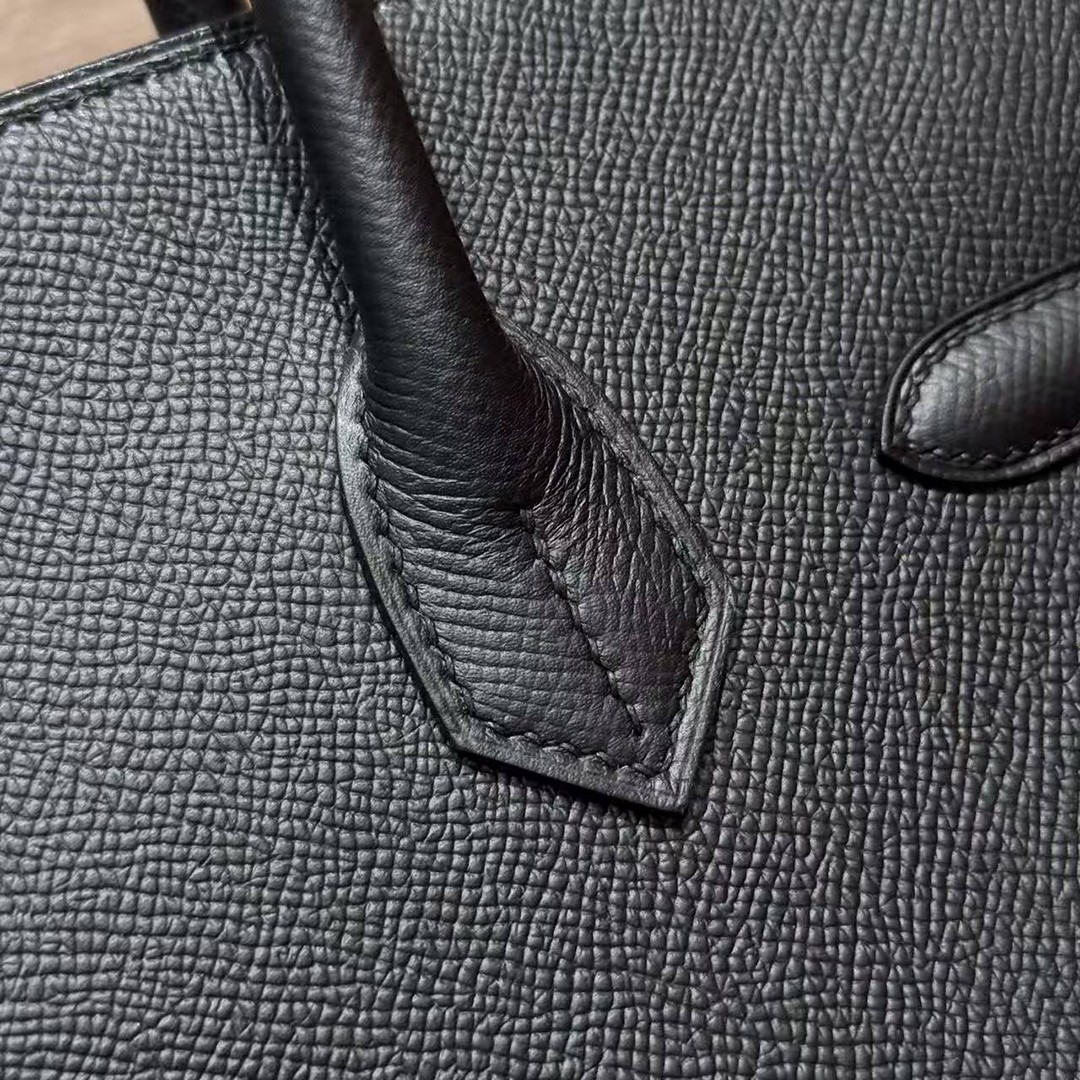 Hermes Birkin 30 Bag Handmade In Epsom Calfskin Leather Silver Hardware 89 Noir - Image 11
