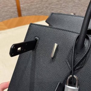 Hermes Birkin 30 Bag Handmade In Epsom Calfskin Leather Silver Hardware 89 Noir - Image 9