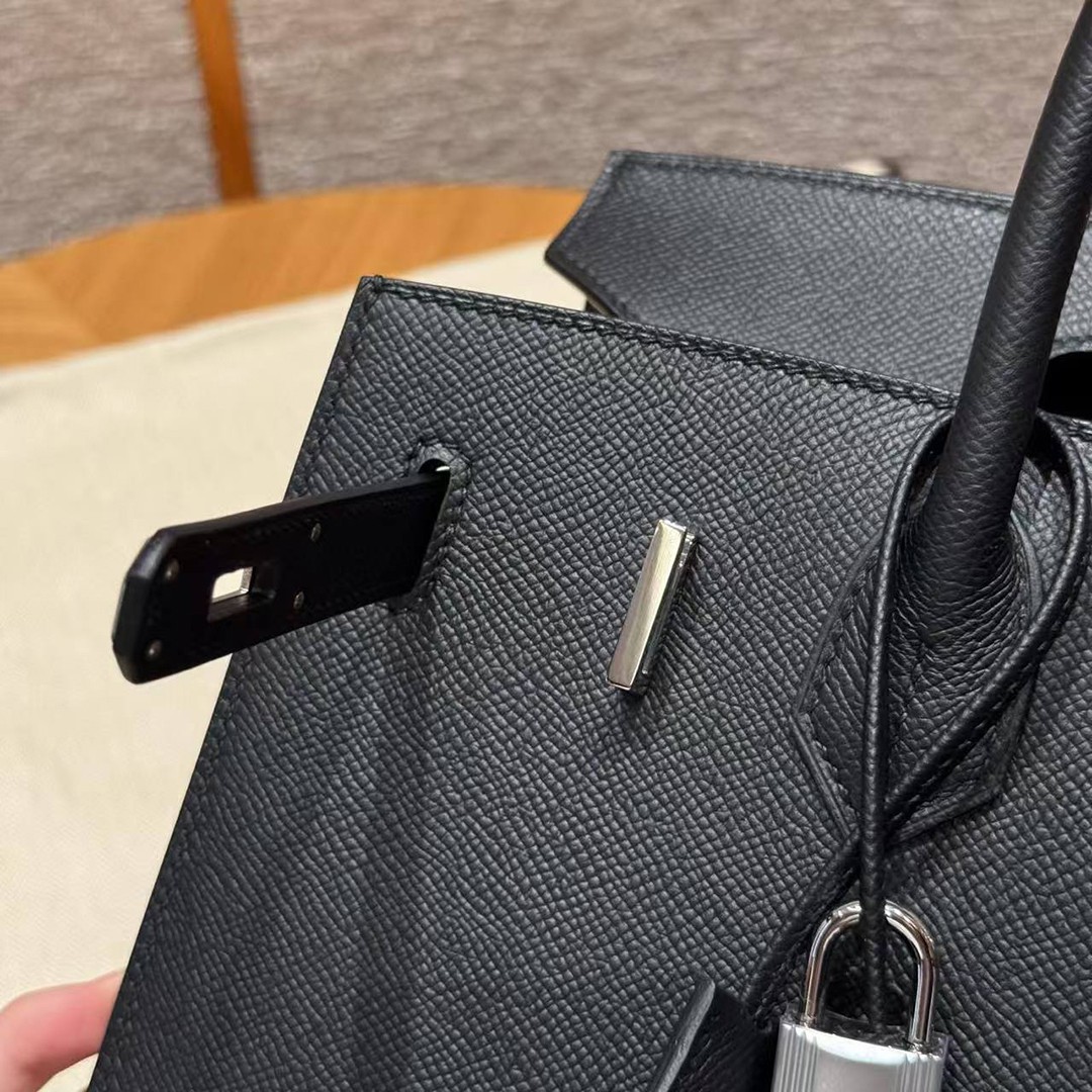 Hermes Birkin 30 Bag Handmade In Epsom Calfskin Leather Silver Hardware 89 Noir - Image 9