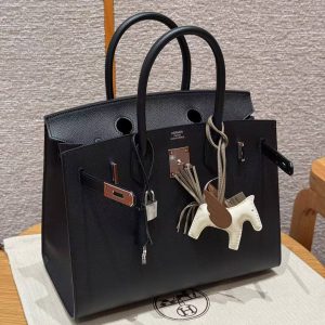 Hermes Birkin 30 Bag Handmade In Epsom Calfskin Leather Silver Hardware 89 Noir - Image 3