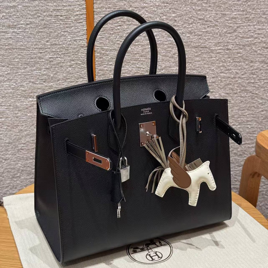 Hermes Birkin 30 Bag Handmade In Epsom Calfskin Leather Silver Hardware 89 Noir - Image 3