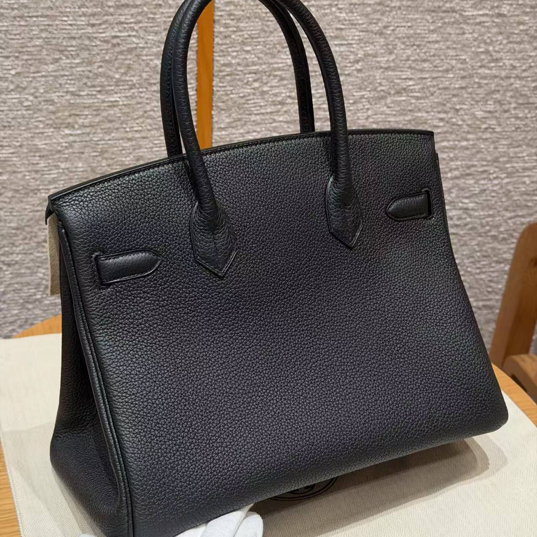 Hermes Birkin 30 Bag Handmade In Togo Calfskin Leather Silver Hardware 89 Noir - Image 2
