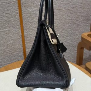 Hermes Birkin 30 Bag Handmade In Togo Calfskin Leather Silver Hardware 89 Noir - Image 20