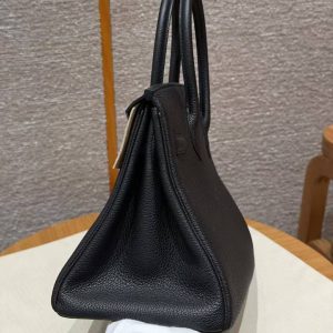Hermes Birkin 30 Bag Handmade In Togo Calfskin Leather Silver Hardware 89 Noir - Image 19