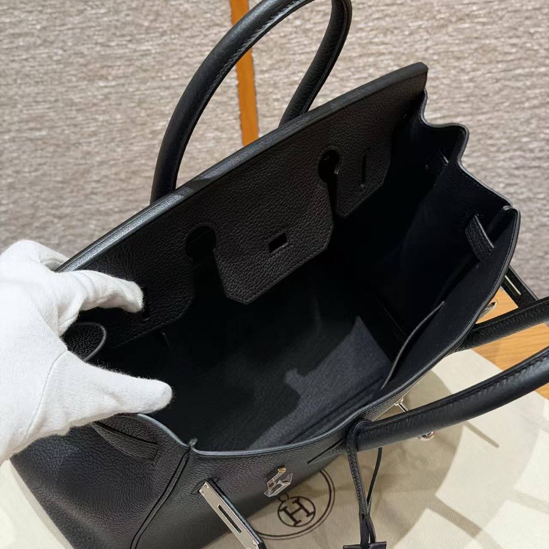 Hermes Birkin 30 Bag Handmade In Togo Calfskin Leather Silver Hardware 89 Noir - Image 17