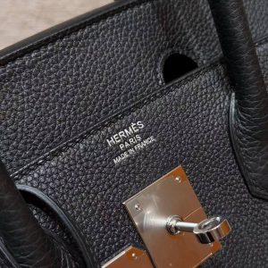 Hermes Birkin 30 Bag Handmade In Togo Calfskin Leather Silver Hardware 89 Noir - Image 14