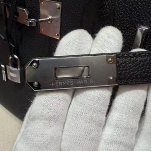 Hermes Birkin 30 Bag Handmade In Togo Calfskin Leather Silver Hardware 89 Noir - Image 13