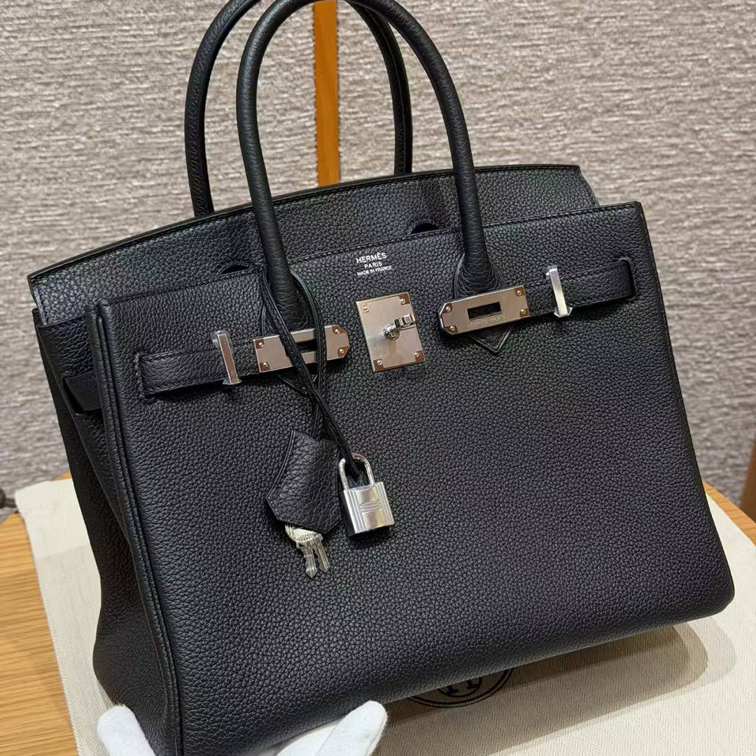 Hermes Birkin 30 Bag Handmade In Togo Calfskin Leather Silver Hardware 89 Noir - Image 12