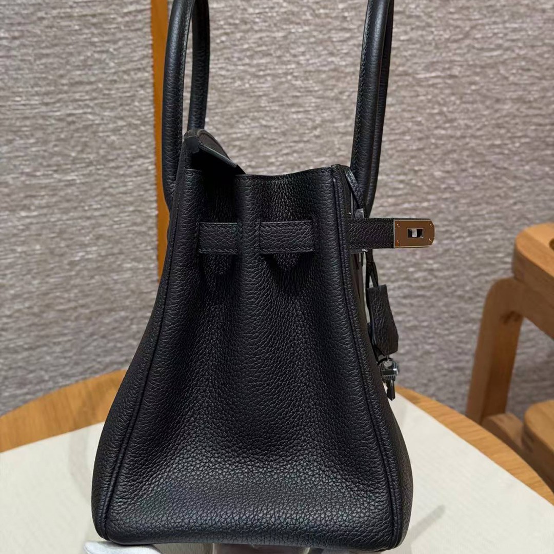 Hermes Birkin 30 Bag Handmade In Togo Calfskin Leather Silver Hardware 89 Noir - Image 11