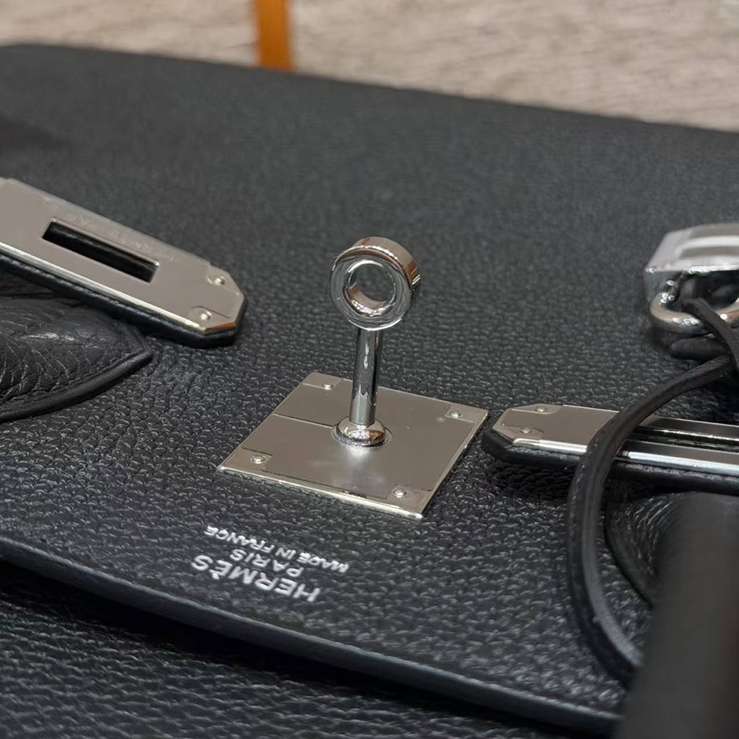Hermes Birkin 30 Bag Handmade In Togo Calfskin Leather Silver Hardware 89 Noir - Image 10