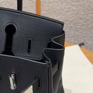 Hermes Birkin 30 Bag Handmade In Togo Calfskin Leather Silver Hardware 89 Noir - Image 8