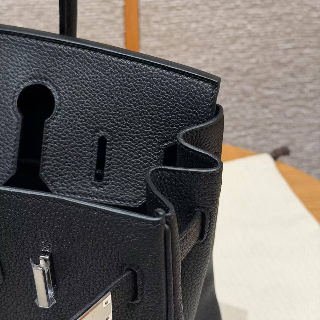 Hermes Birkin 30 Bag Handmade In Togo Calfskin Leather Silver Hardware 89 Noir - Image 8