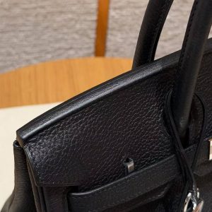 Hermes Birkin 30 Bag Handmade In Togo Calfskin Leather Silver Hardware 89 Noir - Image 7