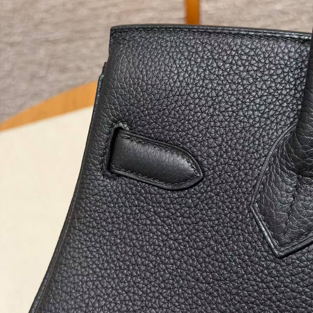 Hermes Birkin 30 Bag Handmade In Togo Calfskin Leather Silver Hardware 89 Noir - Image 6