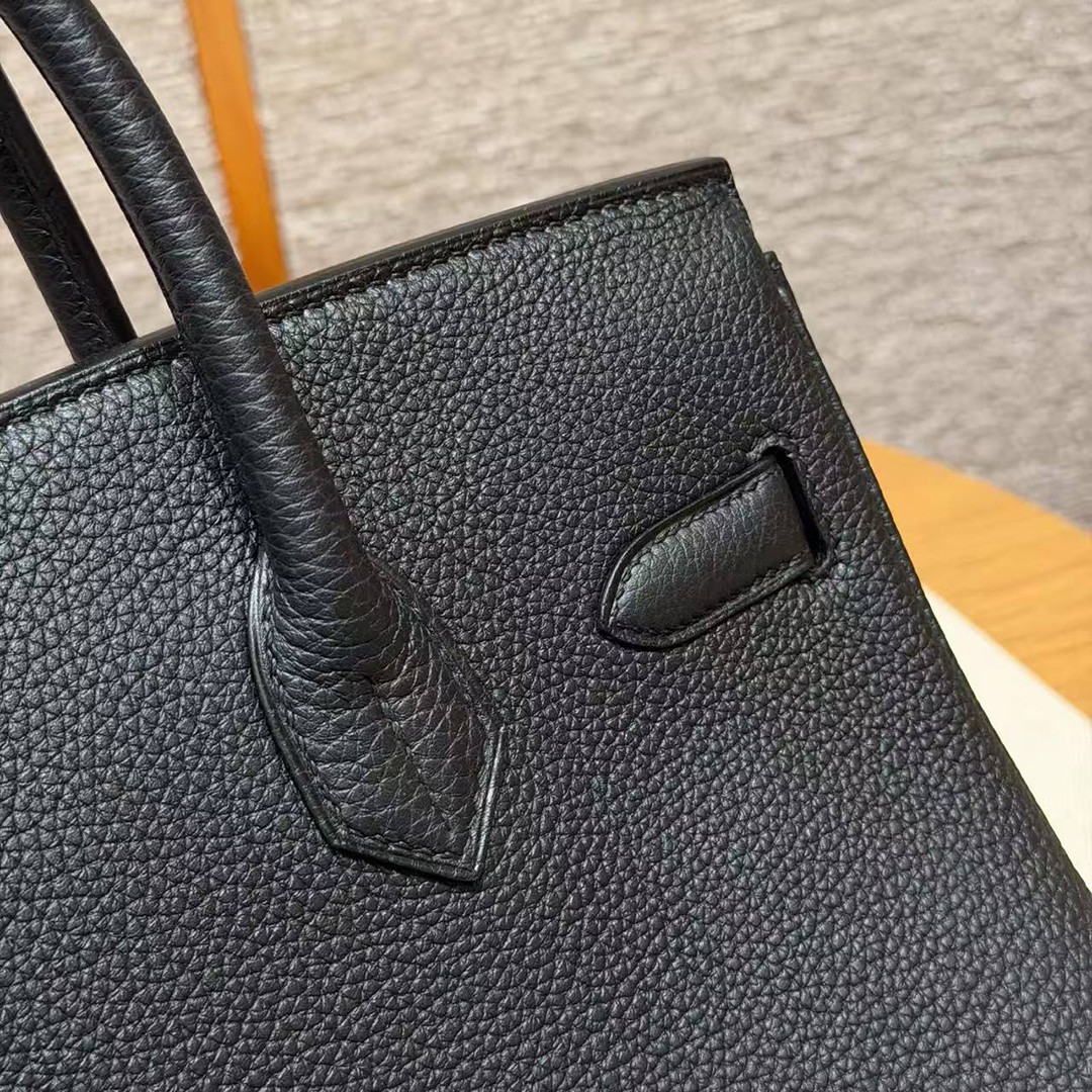 Hermes Birkin 30 Bag Handmade In Togo Calfskin Leather Silver Hardware 89 Noir - Image 5