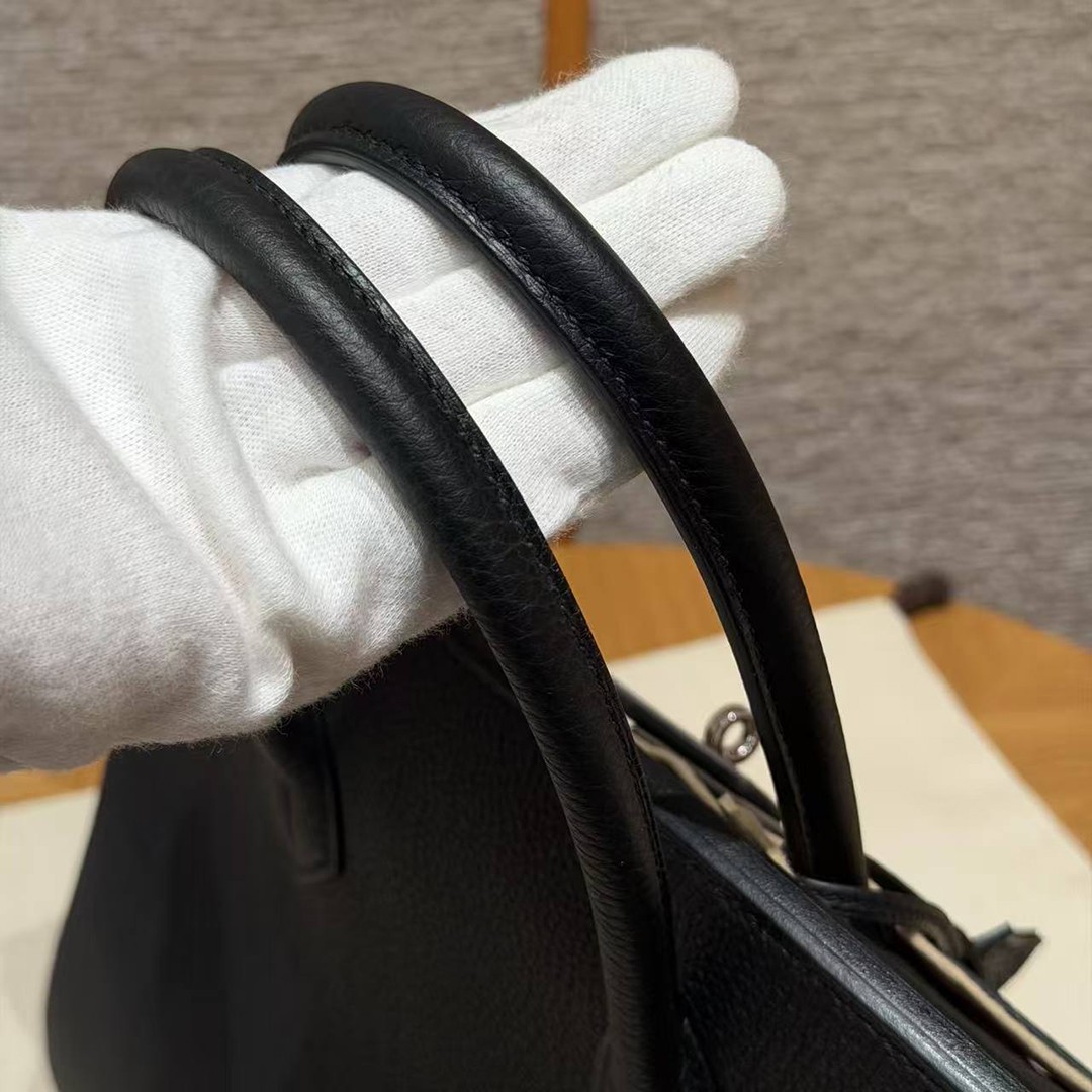 Hermes Birkin 30 Bag Handmade In Togo Calfskin Leather Silver Hardware 89 Noir - Image 4