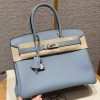 Hermes Birkin 30 Bag Handmade In Togo Calfskin Leather Silver Hardware J7 Blue Lin