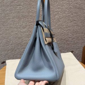 Hermes Birkin 30 Bag Handmade In Togo Calfskin Leather Silver Hardware J7 Blue Lin - Image 18