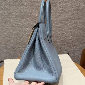 Hermes Birkin 30 Bag Handmade In Togo Calfskin Leather Silver Hardware J7 Blue Lin - Image 17