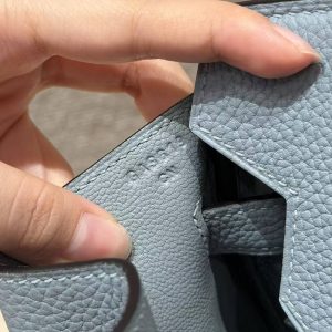 Hermes Birkin 30 Bag Handmade In Togo Calfskin Leather Silver Hardware J7 Blue Lin - Image 14