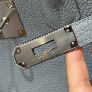 Hermes Birkin 30 Bag Handmade In Togo Calfskin Leather Silver Hardware J7 Blue Lin - Image 13