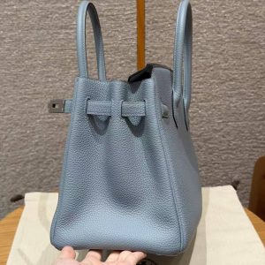 Hermes Birkin 30 Bag Handmade In Togo Calfskin Leather Silver Hardware J7 Blue Lin - Image 11