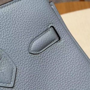 Hermes Birkin 30 Bag Handmade In Togo Calfskin Leather Silver Hardware J7 Blue Lin - Image 7