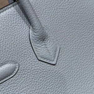 Hermes Birkin 30 Bag Handmade In Togo Calfskin Leather Silver Hardware J7 Blue Lin - Image 6