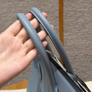 Hermes Birkin 30 Bag Handmade In Togo Calfskin Leather Silver Hardware J7 Blue Lin - Image 5