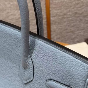 Hermes Birkin 30 Bag Handmade In Togo Calfskin Leather Silver Hardware J7 Blue Lin - Image 4