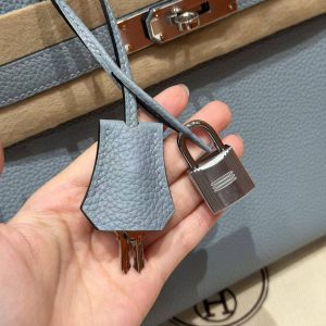 Hermes Birkin 30 Bag Handmade In Togo Calfskin Leather Silver Hardware J7 Blue Lin - Image 3