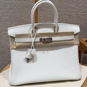 Hermes Birkin 35 Bag Handmade In Swift Calfskin Leather Silver Hardware 01 Blanc