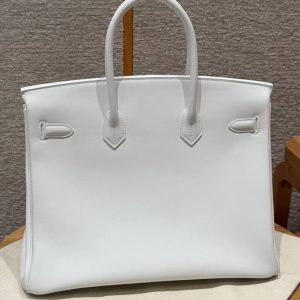 Alternative view of Hermes Birkin 35 Bag Handmade In Swift Calfskin Leather Silver Hardware 01 Blanc