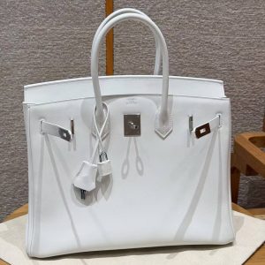 Hermes Birkin 35 Bag Handmade In Swift Calfskin Leather Silver Hardware 01 Blanc - Image 15