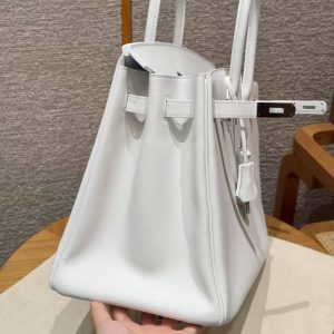 Hermes Birkin 35 Bag Handmade In Swift Calfskin Leather Silver Hardware 01 Blanc - Image 14