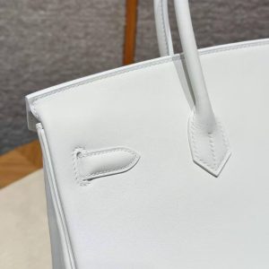 Hermes Birkin 35 Bag Handmade In Swift Calfskin Leather Silver Hardware 01 Blanc - Image 4