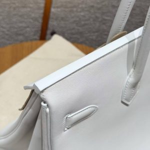 Hermes Birkin 35 Bag Handmade In Swift Calfskin Leather Silver Hardware 01 Blanc - Image 3