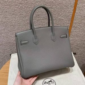 Alternative view of Hermes Birkin 35 Bag Handmade In Togo Calfskin Leather Gold Hardware 0L Gris Mayer