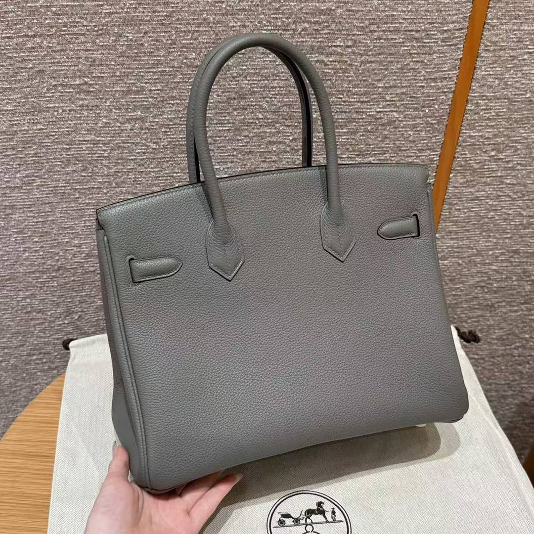 Hermes Birkin 35 Bag Handmade In Togo Calfskin Leather Gold Hardware 0L Gris Mayer - Image 2
