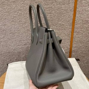 Hermes Birkin 35 Bag Handmade In Togo Calfskin Leather Gold Hardware 0L Gris Mayer - Image 25