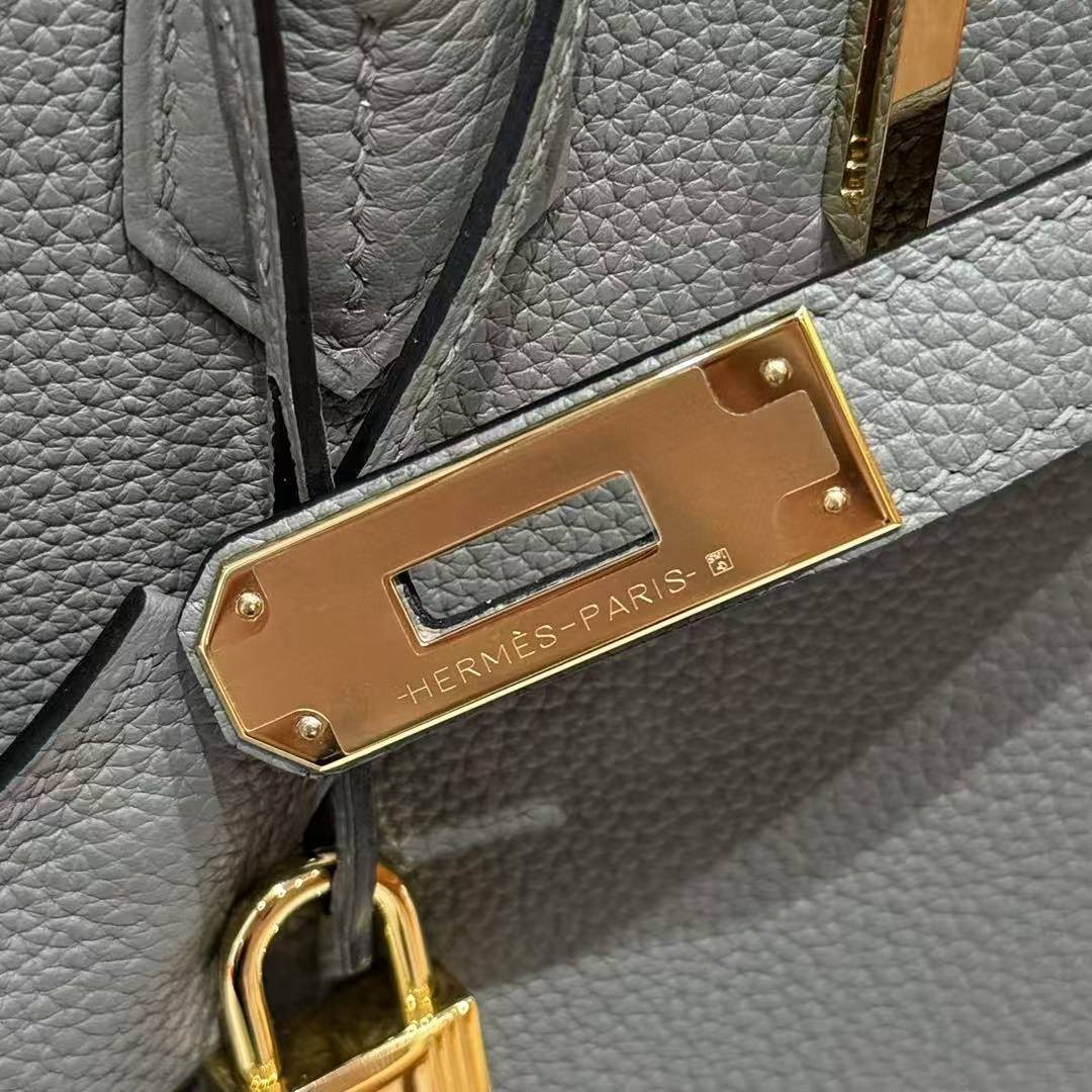 Hermes Birkin 35 Bag Handmade In Togo Calfskin Leather Gold Hardware 0L Gris Mayer - Image 21