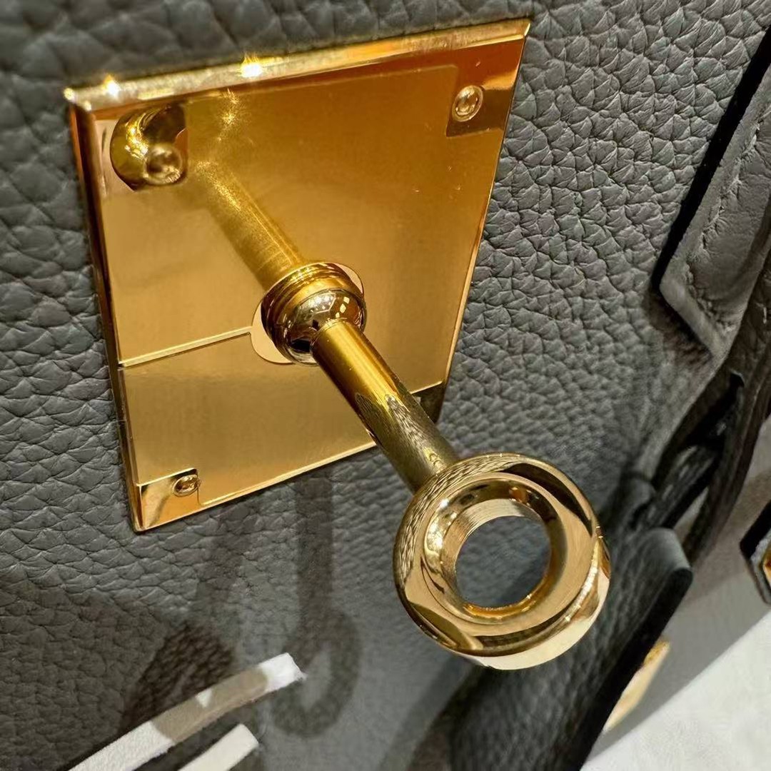 Hermes Birkin 35 Bag Handmade In Togo Calfskin Leather Gold Hardware 0L Gris Mayer - Image 15