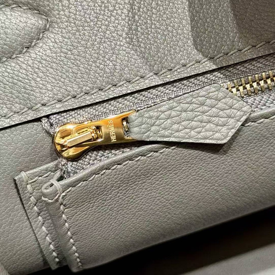 Hermes Birkin 35 Bag Handmade In Togo Calfskin Leather Gold Hardware 0L Gris Mayer - Image 12