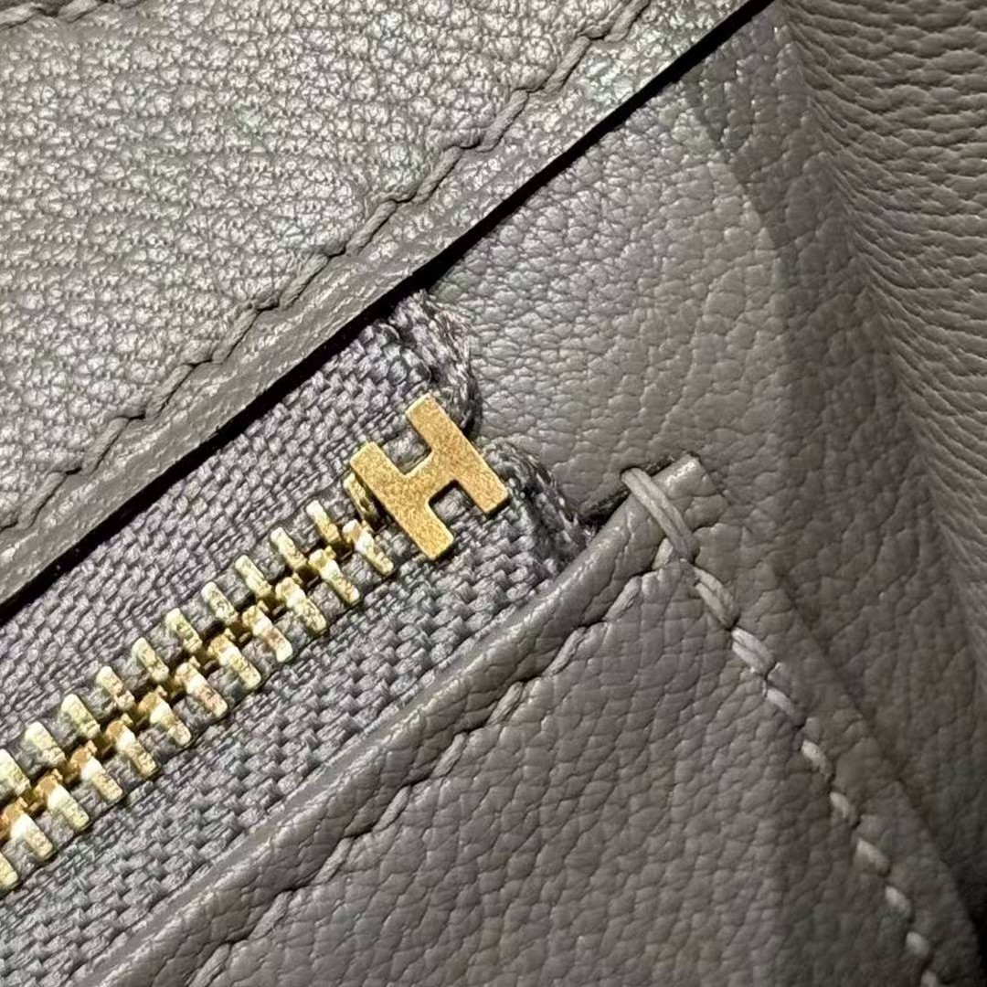 Hermes Birkin 35 Bag Handmade In Togo Calfskin Leather Gold Hardware 0L Gris Mayer - Image 11