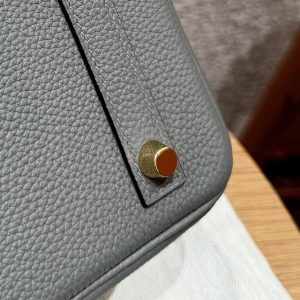 Hermes Birkin 35 Bag Handmade In Togo Calfskin Leather Gold Hardware 0L Gris Mayer - Image 9
